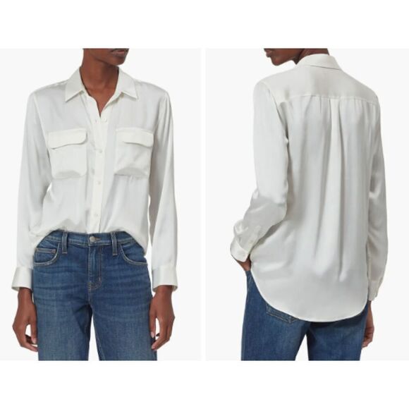 Equipment Silk Button Front Shirt Chest and Side Pockets Cream Color Oversized S - Picture 1 of 14